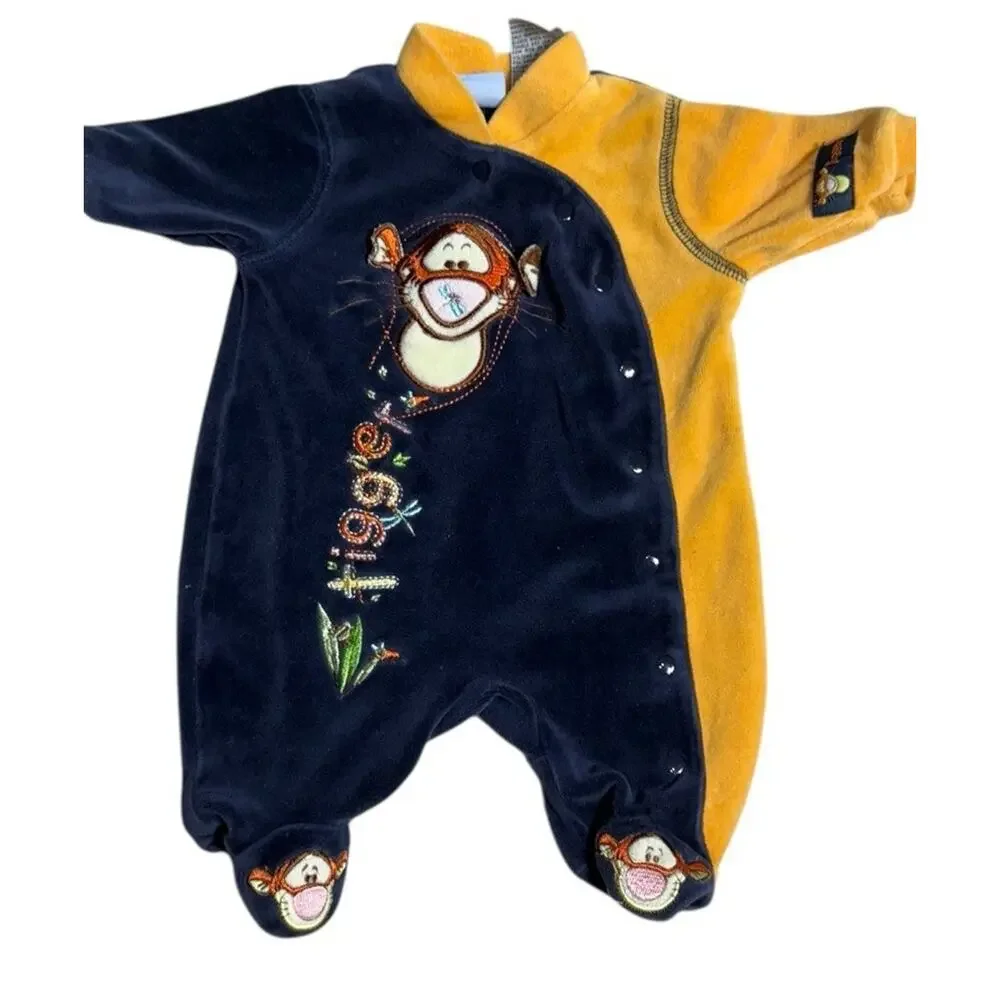 Disney Winnie the‎ Pooh vintage romper Tigger Footie Pajamas Jumper Newborn Rare
